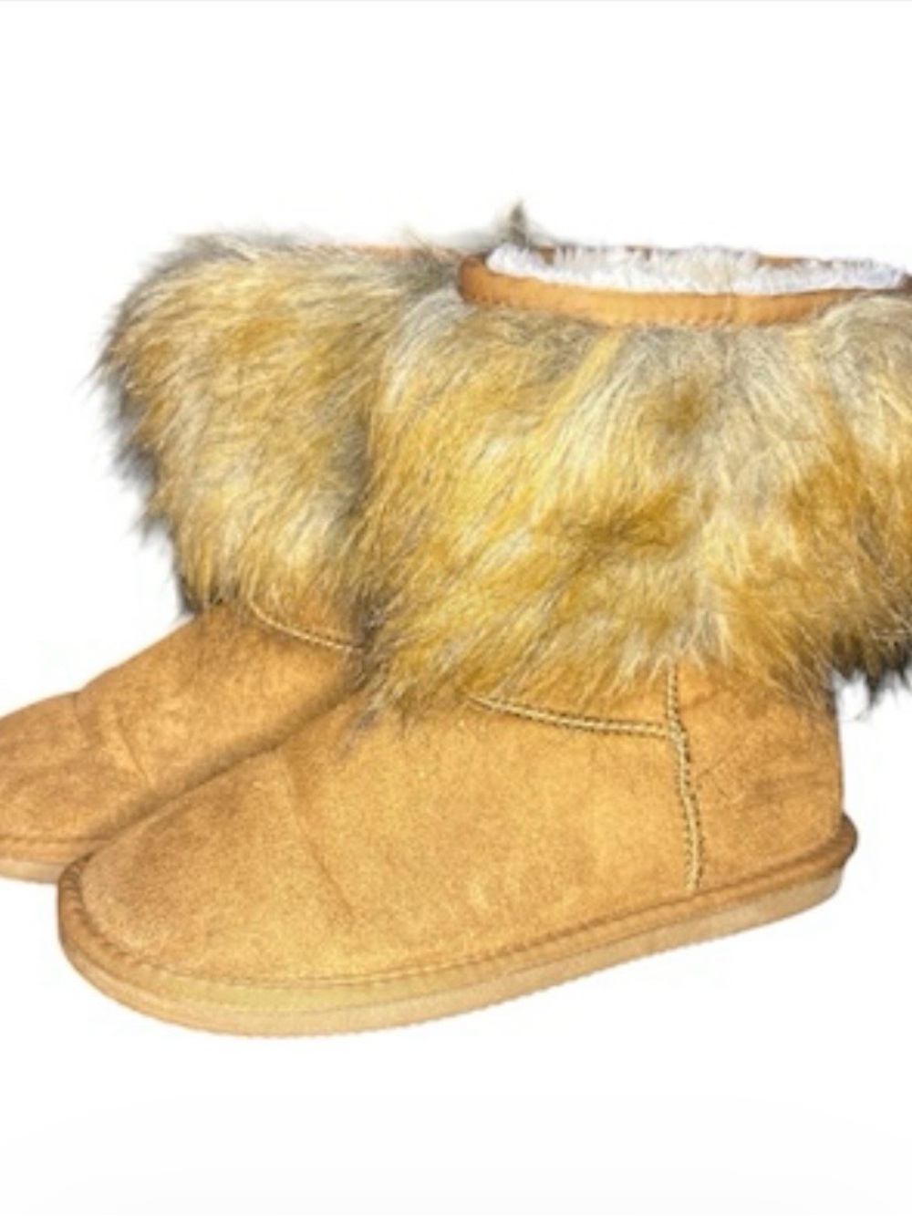 Fabulous Furs Tan Faux Suede Winter Boots with Fur Cuff